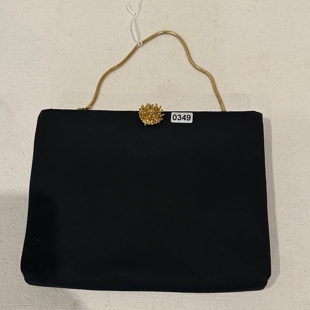 Elegant Black Satin 1950’s Evening Clutch